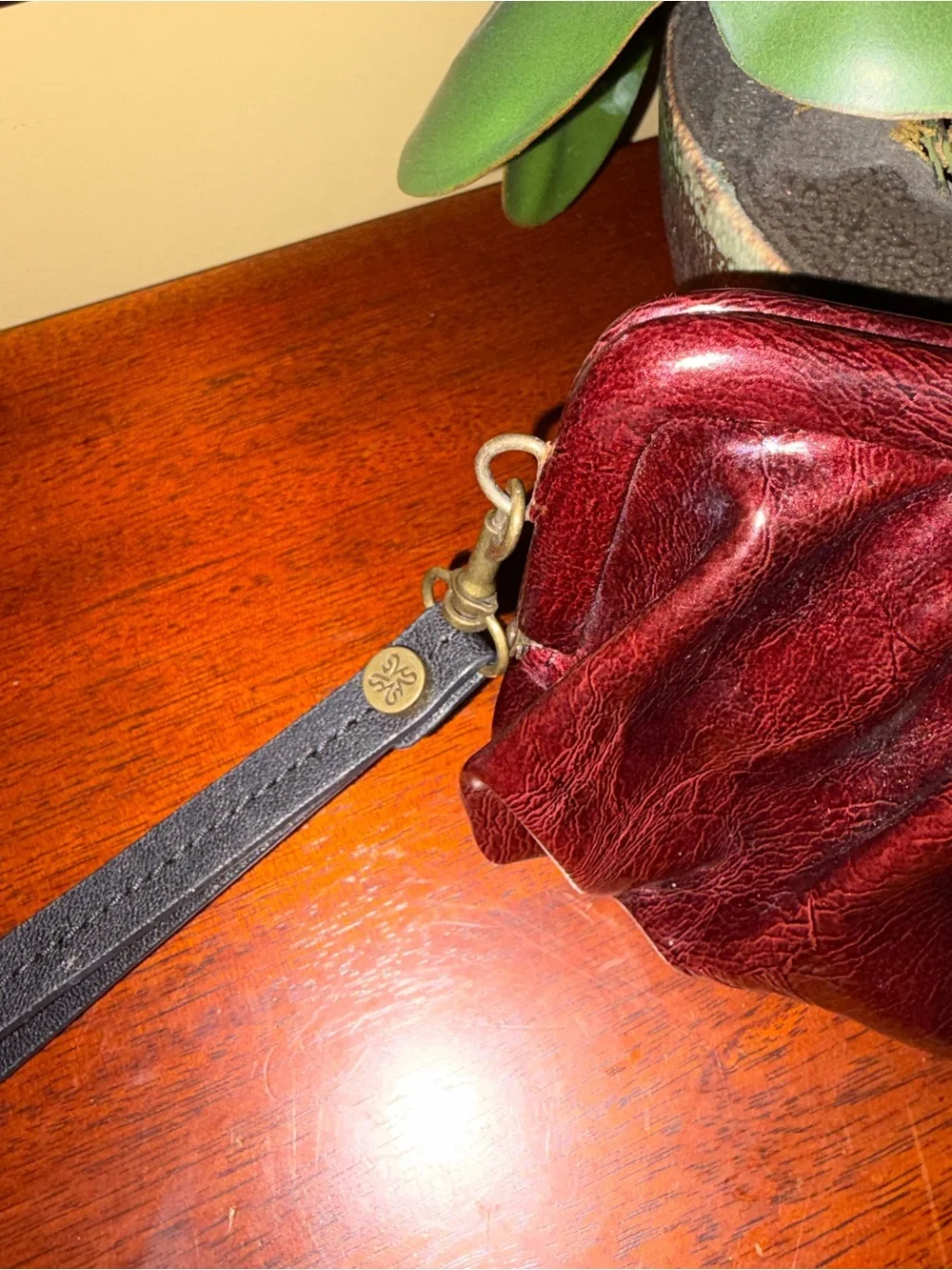 Simply Vera Vera Wang Burgundy Glossy Gathered Wristlet Clutch